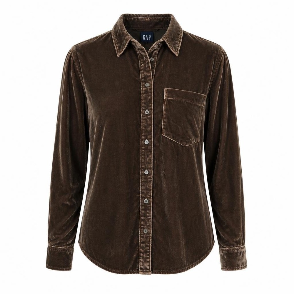 Gap Velvet Shirt Womens S Terra Brown Button Whimsigoth Dark Academia L/S Velour